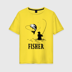 Женская футболка хлопок Oversize Рыбак, ловящий окуня