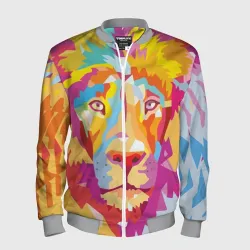 Мужской бомбер 3D Акварельный лев