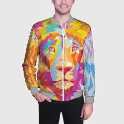 Мужской бомбер 3D Акварельный лев - фото 2