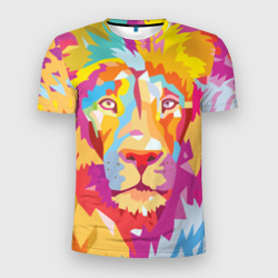 Мужская футболка 3D Slim Акварельный лев