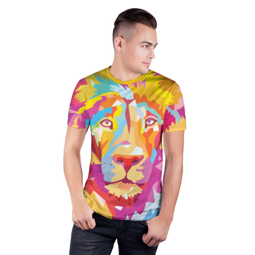 Мужская футболка 3D спортивная Акварельный лев Фото 01