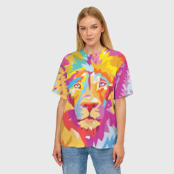 Женская футболка oversize 3D Акварельный лев - фото 2
