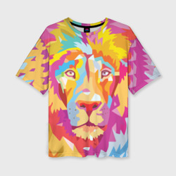Женская футболка oversize 3D Акварельный лев