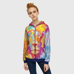 Женская толстовка 3D на молнии Акварельный лев - фото 2