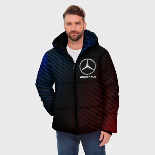 Мужская зимняя куртка 3D с принтом Mercedes Мерседес, фото на моделе #1