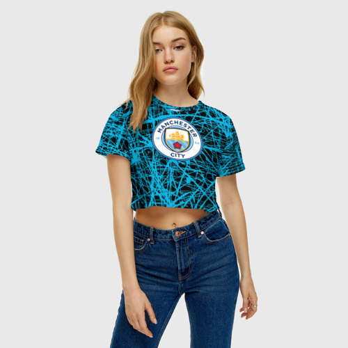 Женская футболка Crop-top 3D MANCHESTER CITY., цвет 3D печать - фото 3