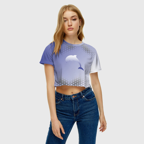 Женская футболка Crop-top 3D Минималистичный дельфин, цвет 3D печать - фото 3