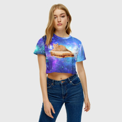 Женская футболка Crop-top 3D Кот в космосе - фото 2