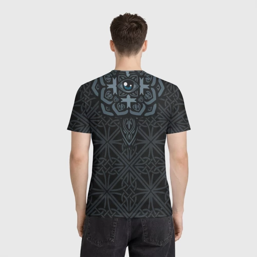 Мужская футболка 3D с принтом Дикий медведь с узорами славянский, вид сзади #2