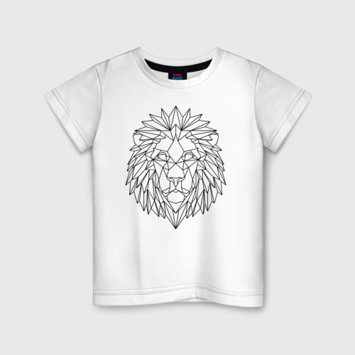 Детская футболка из хлопка с принтом Геометрический Лев, вид спереди №1