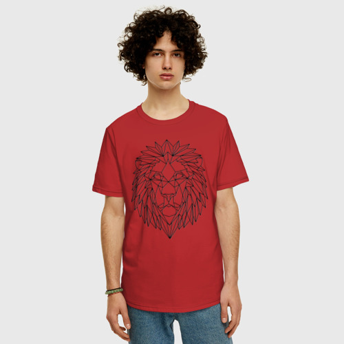 Мужская футболка хлопок Oversize Геометрический Лев, цвет красный - фото 3