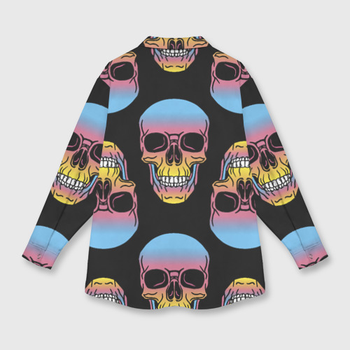Женская рубашка oversize 3D с принтом Neon skulls - pattern, вид сзади #1