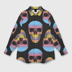 Женская рубашка oversize 3D Neon skulls - pattern