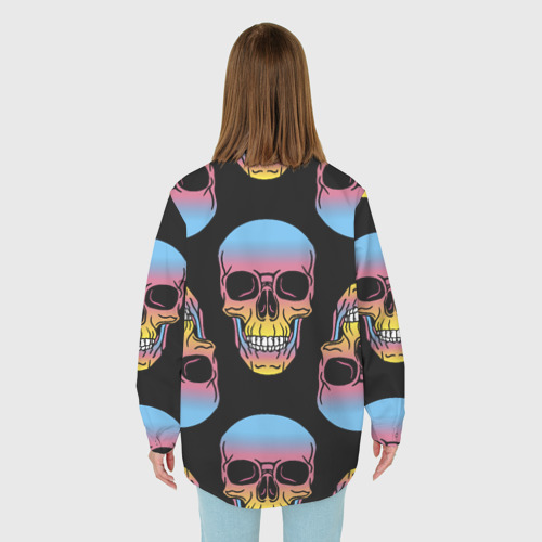 Женская рубашка oversize 3D с принтом Neon skulls - pattern, вид сзади #2