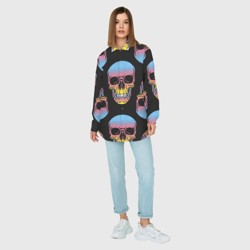 Женская рубашка oversize 3D с принтом Neon skulls - pattern, вид сбоку #3