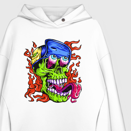 Женское худи Oversize хлопок Cool skull - Tongue, цвет белый - фото 3