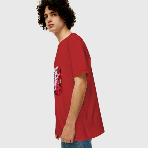 Мужская футболка хлопок Oversize с принтом Аластор и Энджел, вид сбоку #3
