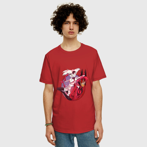 Мужская футболка хлопок Oversize с принтом Аластор и Энджел, фото на моделе #1