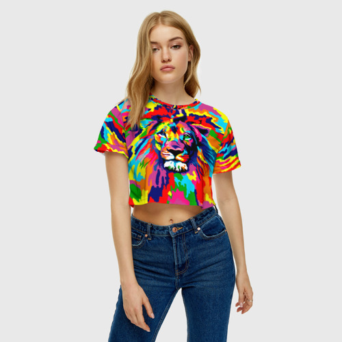 Женская футболка Crop-top 3D Лев Artistic Art, цвет 3D печать - фото 3
