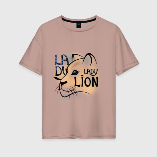 Женская футболка хлопок Oversize Lady lion, цвет пыльно-розовый