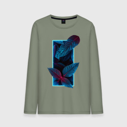 Мужской лонгслив хлопок Неновые листья цветов