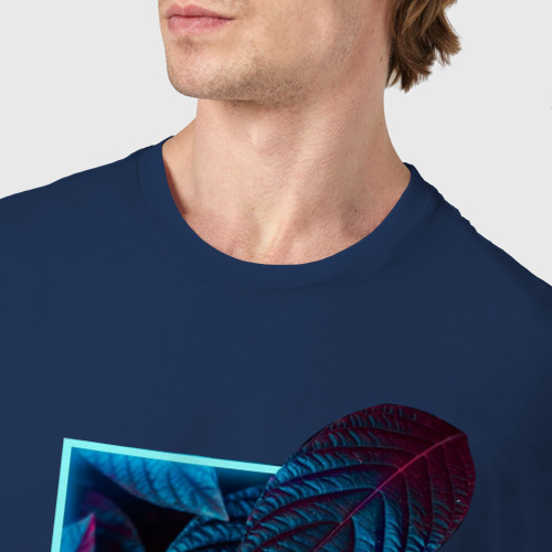 Мужская футболка хлопок Неновые цветы, цвет темно-синий - фото 6