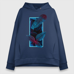 Женское худи Oversize хлопок Неновые листья цветов