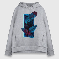 Женское худи Oversize хлопок Неновые листья цветов