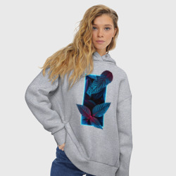 Женское худи Oversize хлопок Неновые листья цветов - фото 2