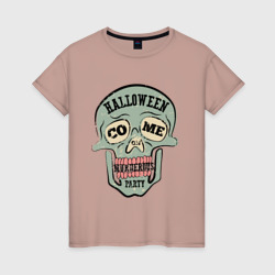 Женская футболка хлопок Halloween Skull Retro