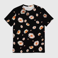 Мужская футболка 3D Ромашки в ночи