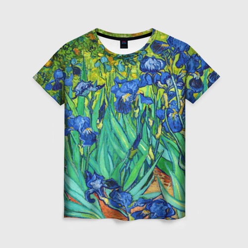 Женская футболка 3D с принтом Ирисы Ван Гога, вид спереди #2