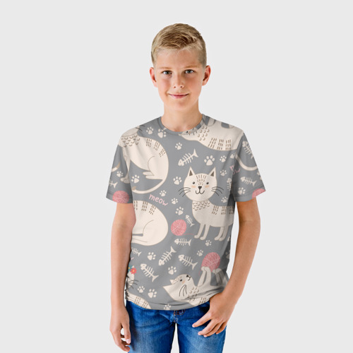 Детская футболка 3D с принтом Милые кошечки, фото на моделе #1