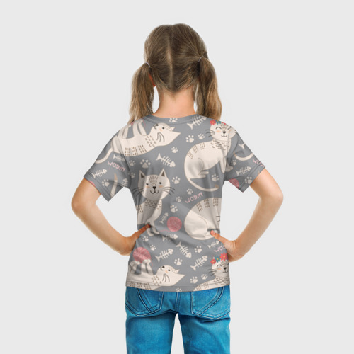 Детская футболка 3D с принтом Милые кошечки, вид сзади #2