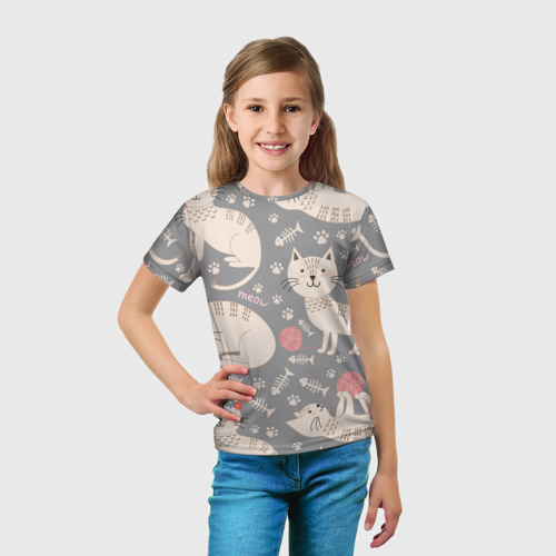 Детская футболка 3D с принтом Милые кошечки, вид сбоку #3