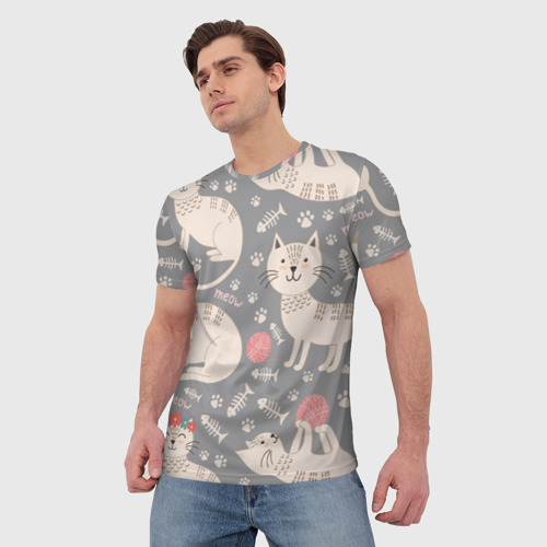 Мужская футболка 3D с принтом Милые кошечки, фото на моделе #1