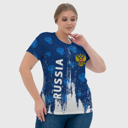 Футболка с принтом Russia Россия для женщины, вид на модели спереди №4. Цвет основы: белый