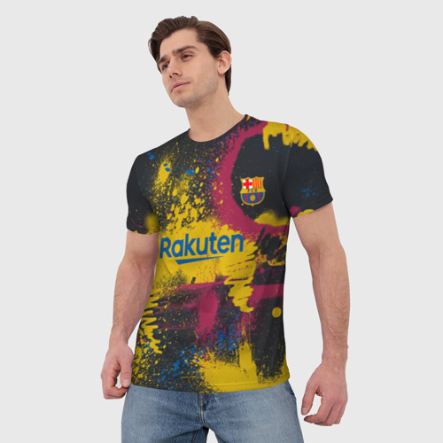 Мужская футболка 3D FC Barcelona La Liga pre-match shirt 2021, цвет 3D печать - фото 3