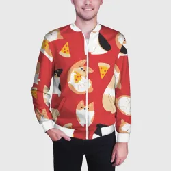 Мужской бомбер 3D Корги и пицца - фото 2