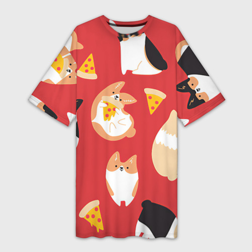 Платье-футболка с принтом Корги и пицца, вид спереди №1