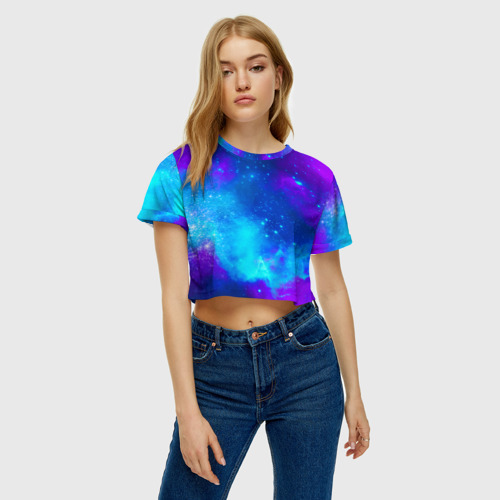 Женская футболка Crop-top 3D Космос, цвет 3D печать - фото 4