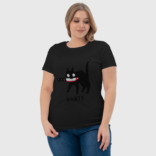 Женская футболка хлопок с принтом WHAT & CAT, фото #4