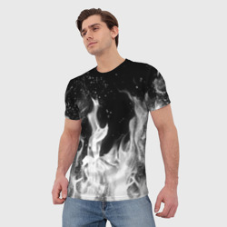 Мужская футболка 3D Черно белый огонь - фото 2