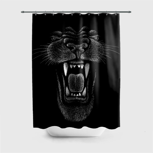 Штора 3D для ванной Рык черной пантеры