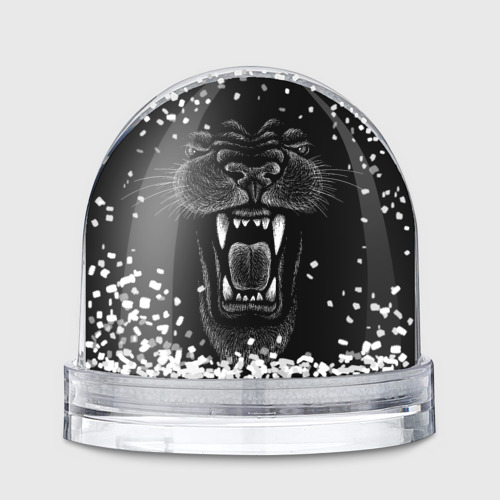 Игрушка Снежный шар с принтом Рык черной пантеры, вид спереди №1
