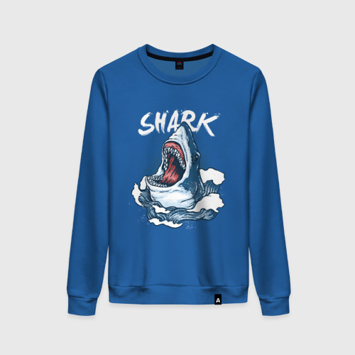 Женский свитшот хлопок Злая акула, цвет синий