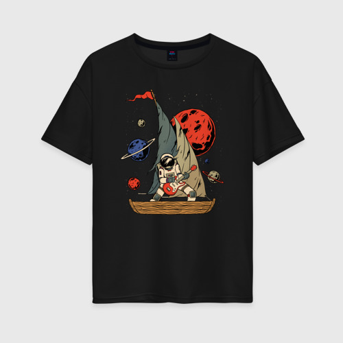 Женская футболка хлопок Oversize Астронавт Пират, цвет черный