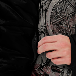 Куртка с принтом Slayer слэйер для мужчины, вид на модели спереди №3. Цвет основы: черный