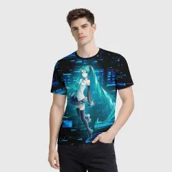 Мужская футболка 3D Miku в матрице - фото 2