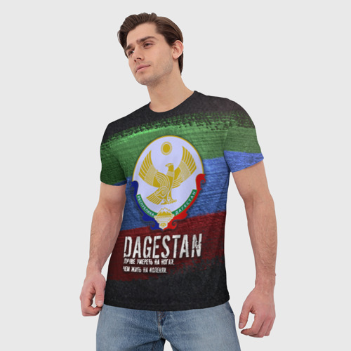 Мужская футболка 3D с принтом Дагестан - Кавказ Сила, фото на моделе #1